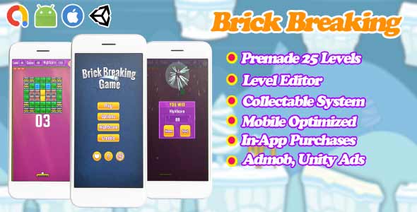 Brick Breaking unity puzzle game source code unity brick breaker game unity source code