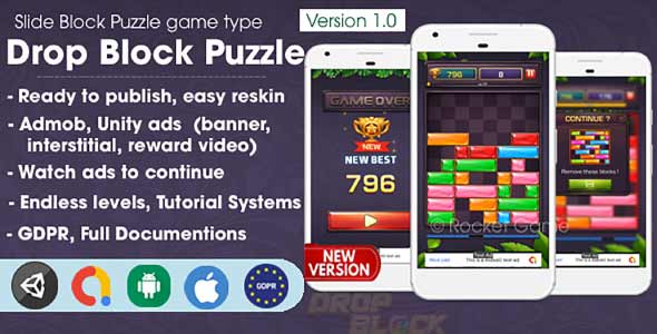 Drop Jewel unity puzzle game source code unity endless puzzle game unity source code