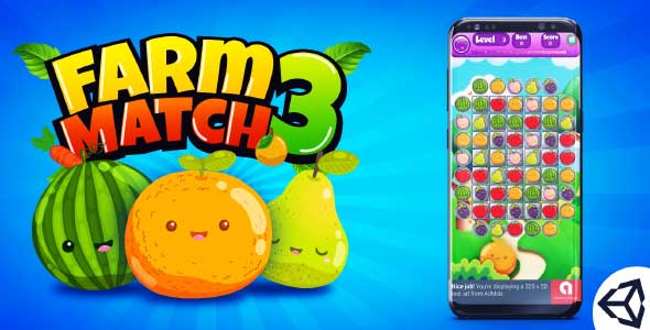Farm Fruit 3 Match Unity Puzzle Game Source Code