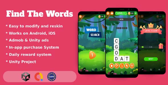 Find The Words unity puzzle game source code unity word search game unity source code