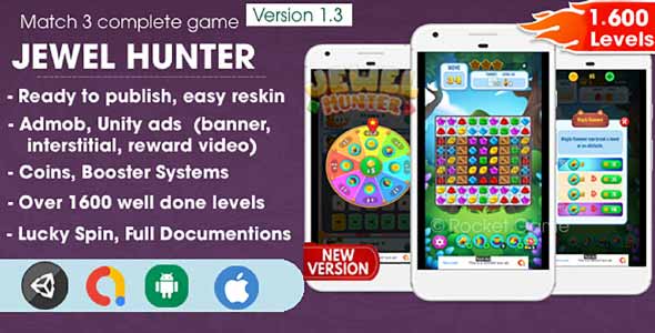 Jewel Hunter unity puzzle game source code unity match 3 game unity source code