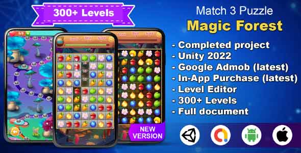 Magic Forest unity puzzle game source code unity match 3 game unity source code