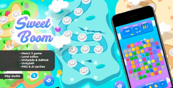 Sweet Boom Match 3 unity puzzle game source code match 3 unity template unity source code