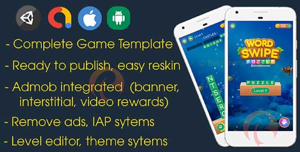 Word Swipe unity puzzle game source code unity word game template unity source code