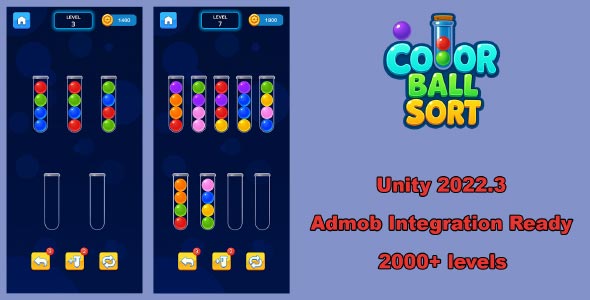 Color Ball Sort unity puzzle game source code unity sorting game template unity source code