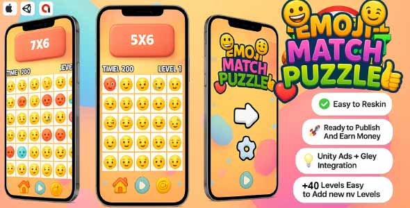 Emoji Match Puzzle 2D - Unity Source Code