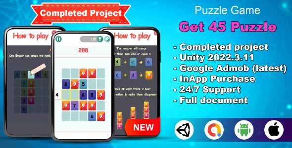Get 45 Puzzle - Unity Source Code