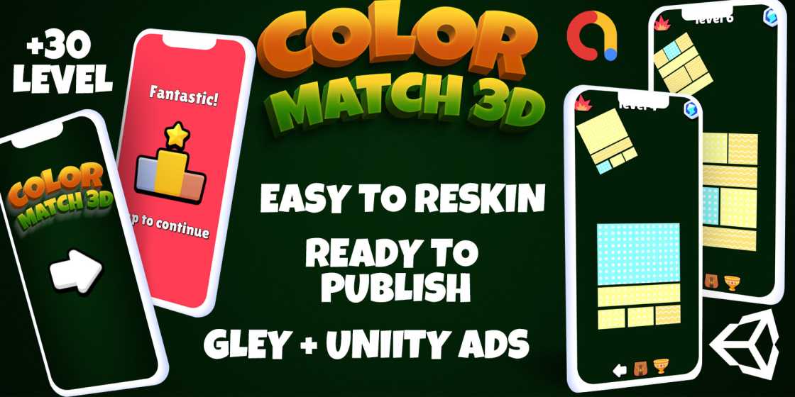 Color Match 3D Puzzle Game Unity Source Code