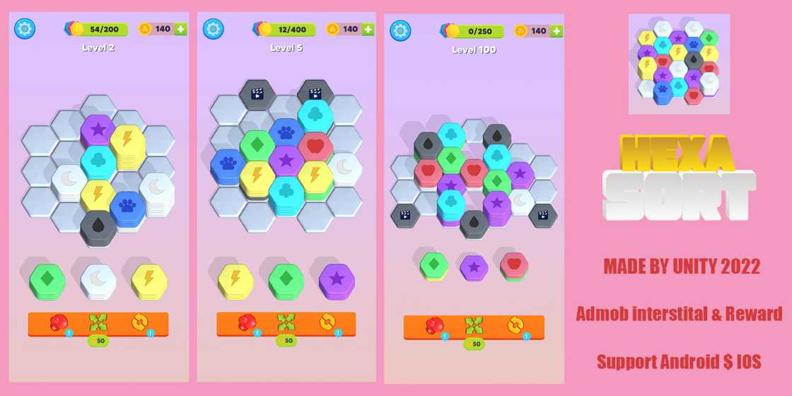 Hexa Sort Puzzle Game Unity Source Code