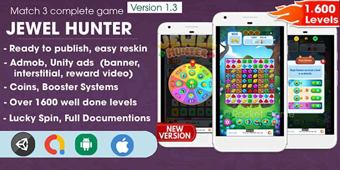 Jewel Hunter Match 3 Unity Source Code