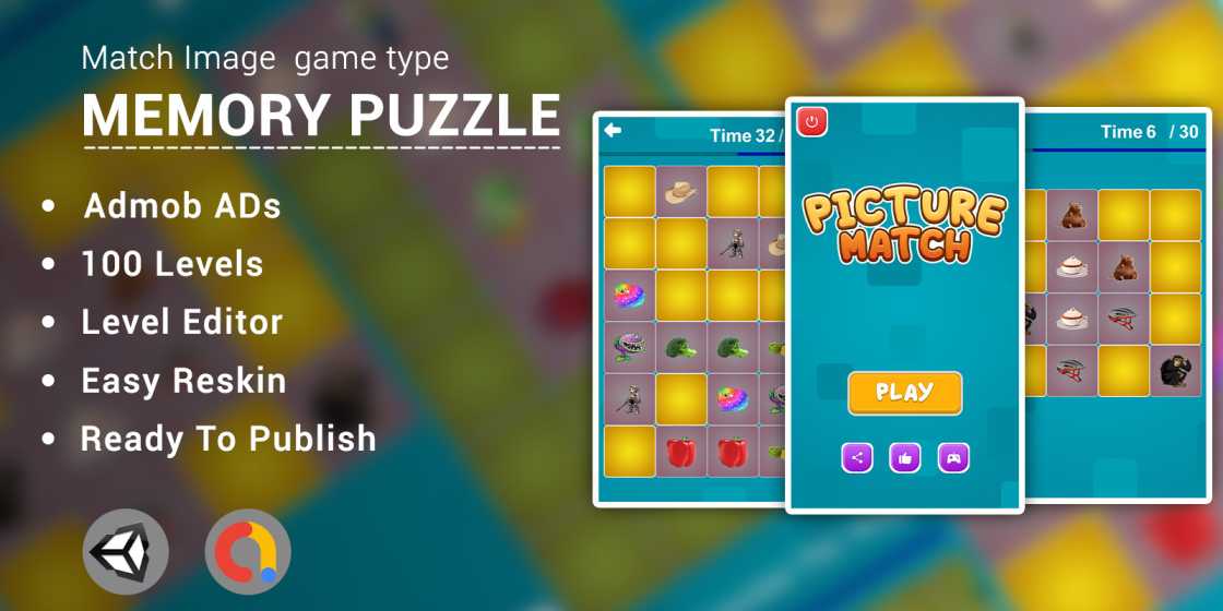Picture Match Memory Game Unity Source Code