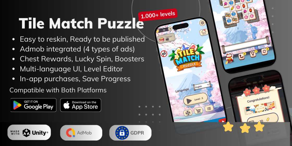 Tile Match Puzzle Game Unity Source Code